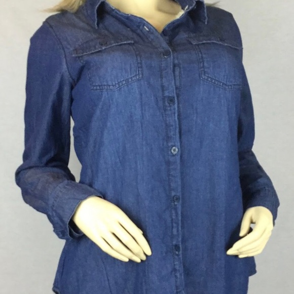 Denim indigo blue Ci Sono Brand Women’s Shirt stonewashed warm lining on button - Picture 1 of 12